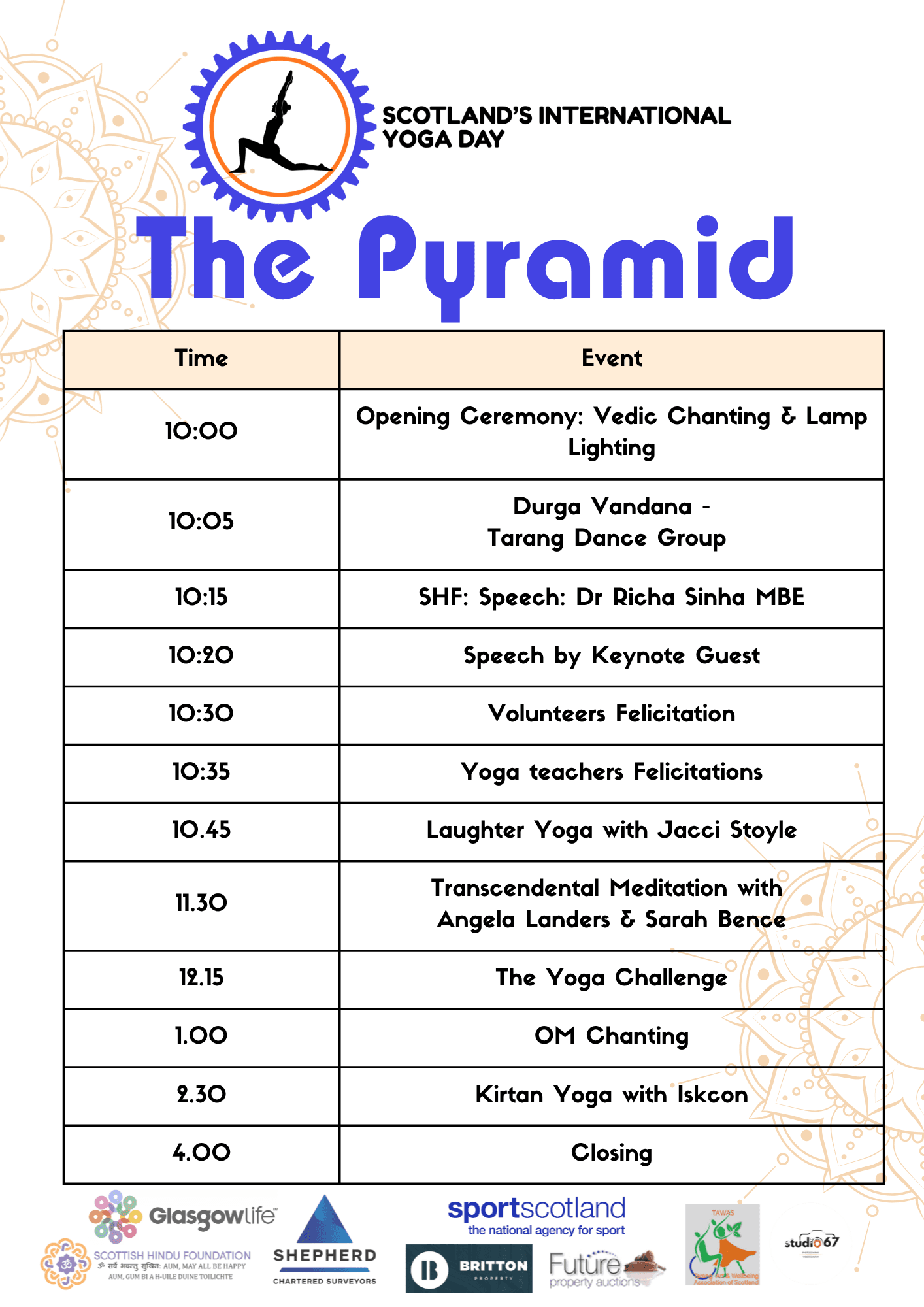 Programme order — The Pyramid at Anderston